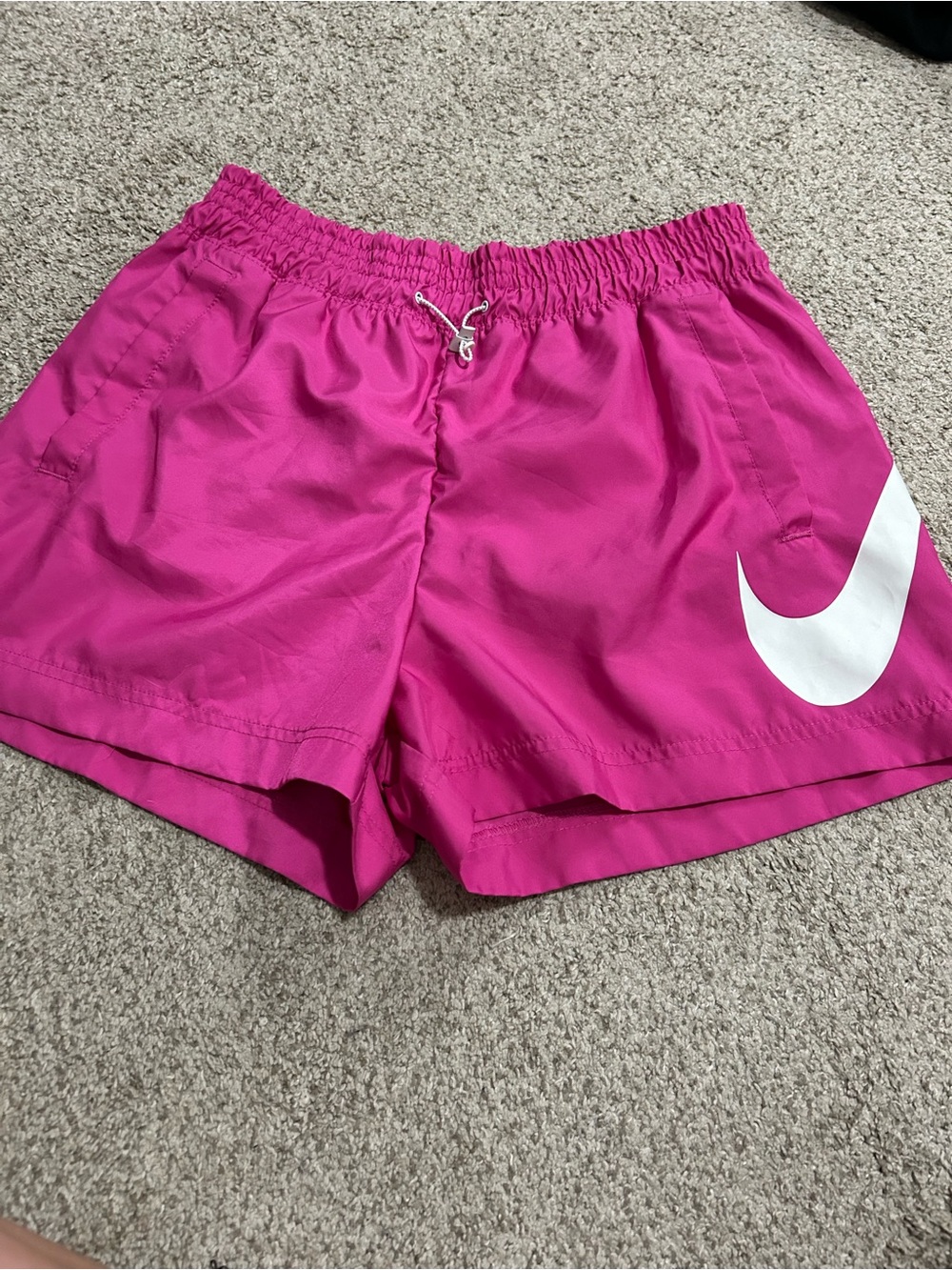 Nike Bright Magenta Women's Athletic Shorts with White Swoosh